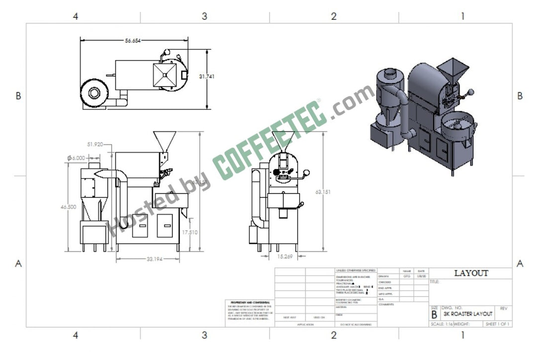 3 kg US Roaster Millennium Coffee Roaster 2016 Engineering Drawing