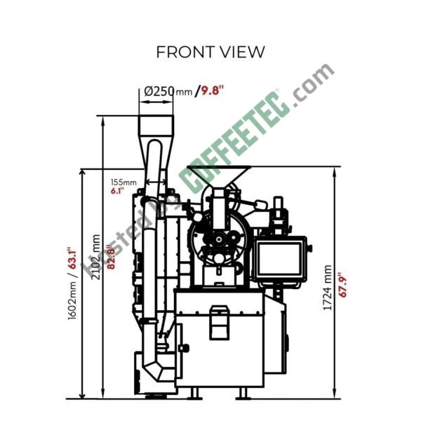 5 Kg Toper TKMSX-5 Coffee Roaster 2014 Engineering Drawing Image Front View