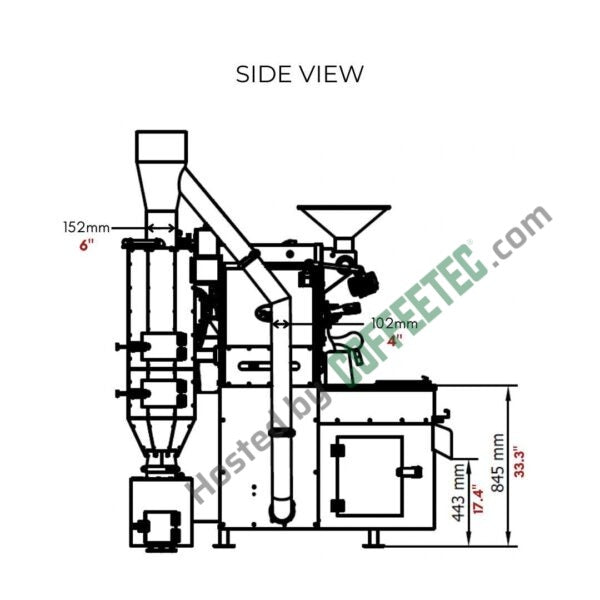 5 Kg Toper TKMSX-5 Coffee Roaster 2014 Engineering Drawing Image Side View