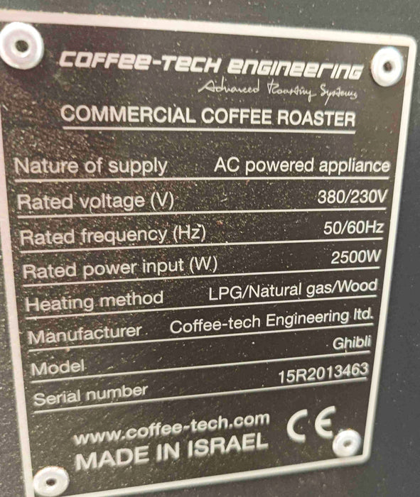 15 Kg Coffee-Tech Ghibli R15 Commercial Coffee Roaster - 2017 - Very Good Condition - Used