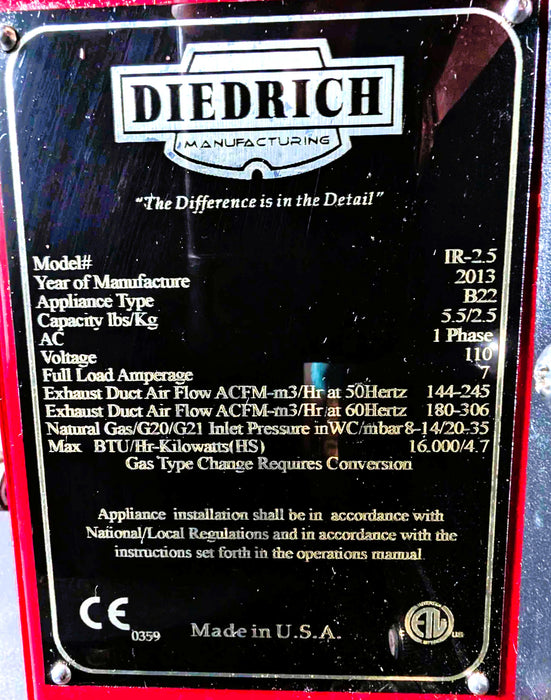 2.5 kg Diedrich IR-2.5 Coffee Roaster - 2013 - Excellent condition - Used