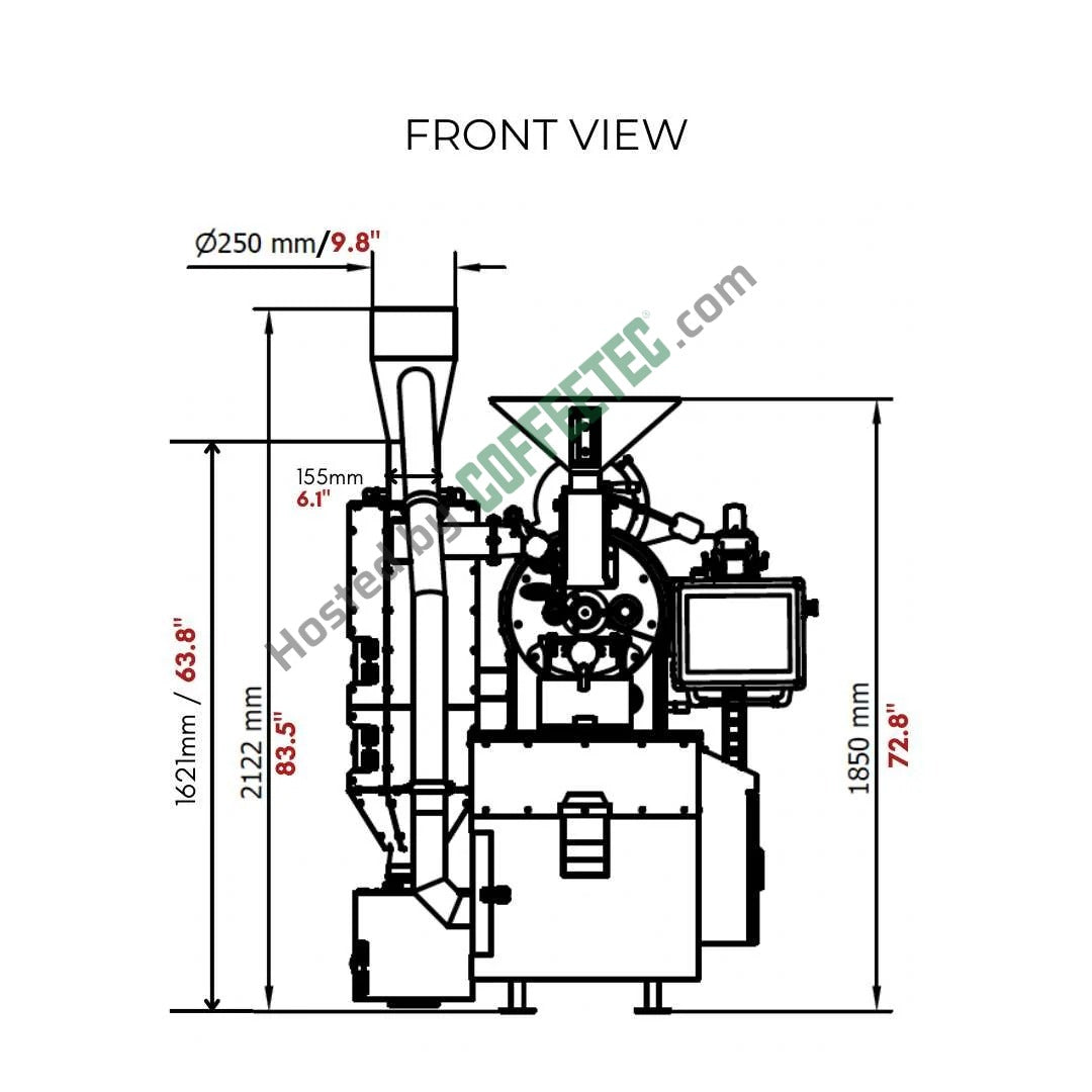 10 Kilo Trabattoni Roaster Engineering Drawing Fornt view