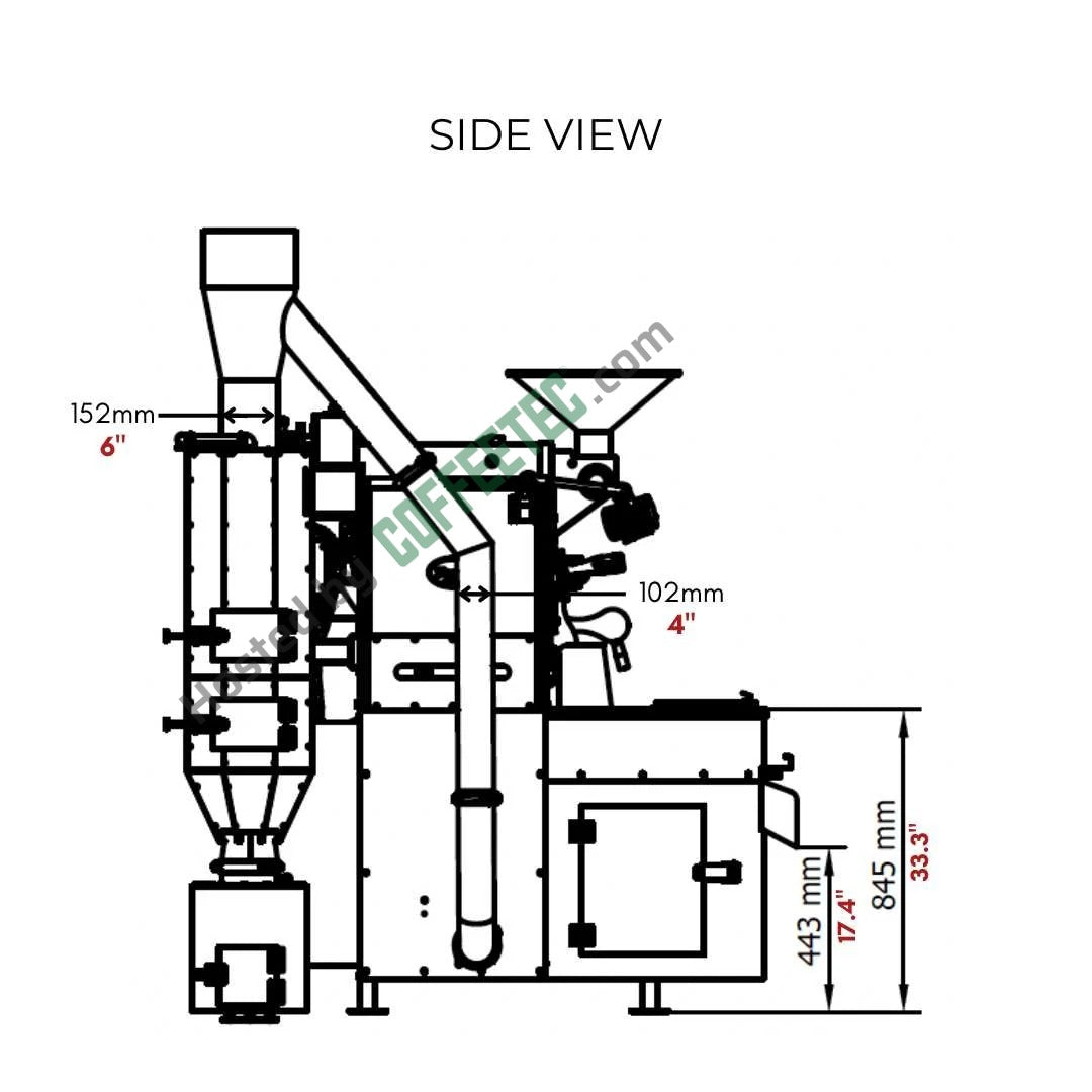 10 Kilo Trabattoni Roaster Engineering Drawing Side view