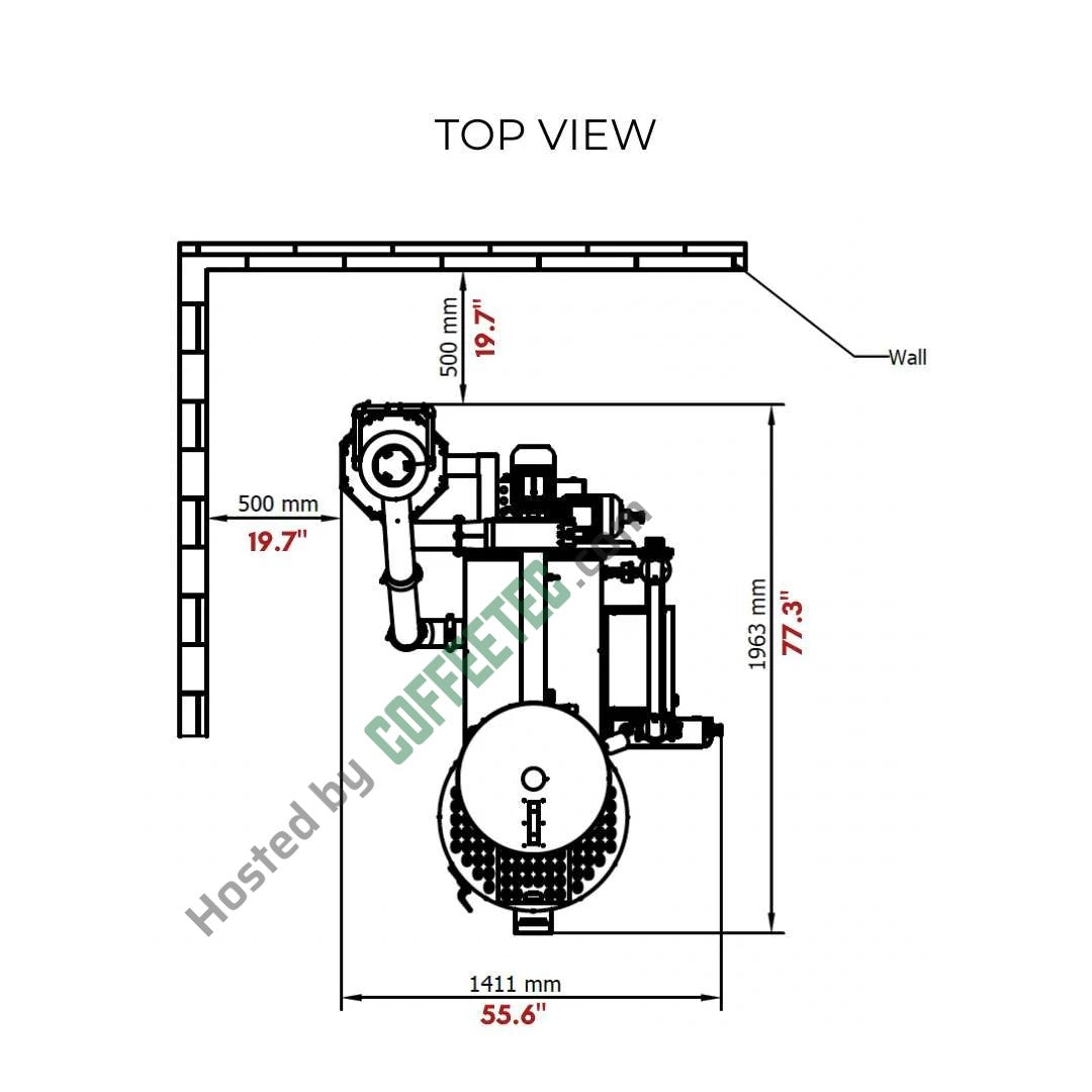10 Kilo Trabattoni Roaster Engineering Drawing Top view