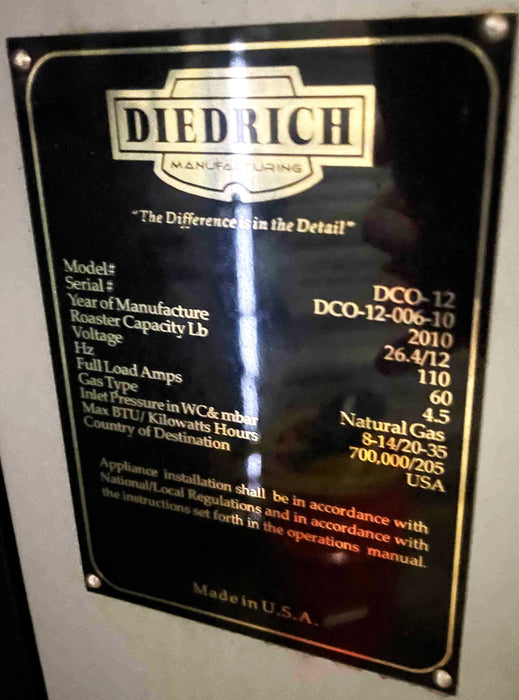 12 Kg Diedrich IR-12 Coffee Roaster - 2010 - Excellent Condition - Used