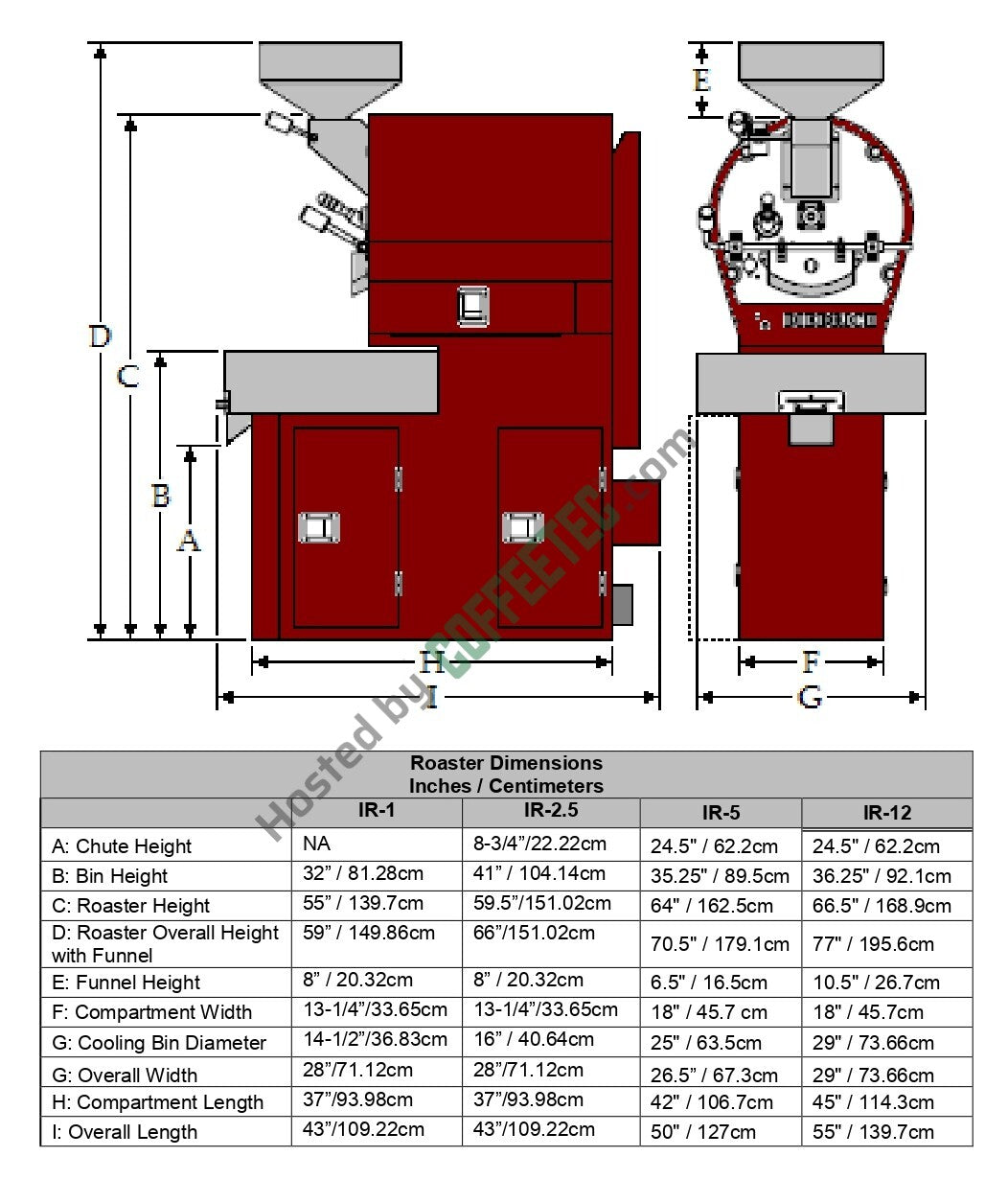 12 Kg Diedrich IR-12 Roaster 2005 Engineering Drawing