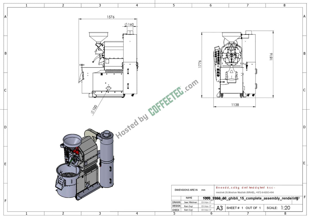 15 Kg Coffee Tech Ghibli R15 Commercial Coffee Roaster 2017 Engineering Drawing Image