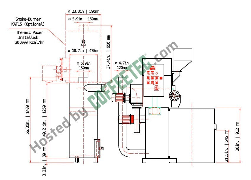 15 Kilo STA Impianti Roaster Engineering Drawing Image Side View