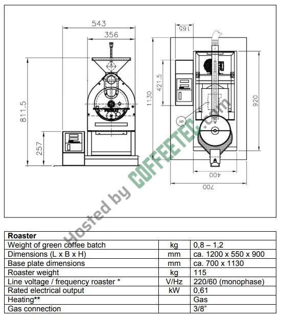 1 Kg Probat Probatino Coffee Roaster 2023 Engineering Drawing Image