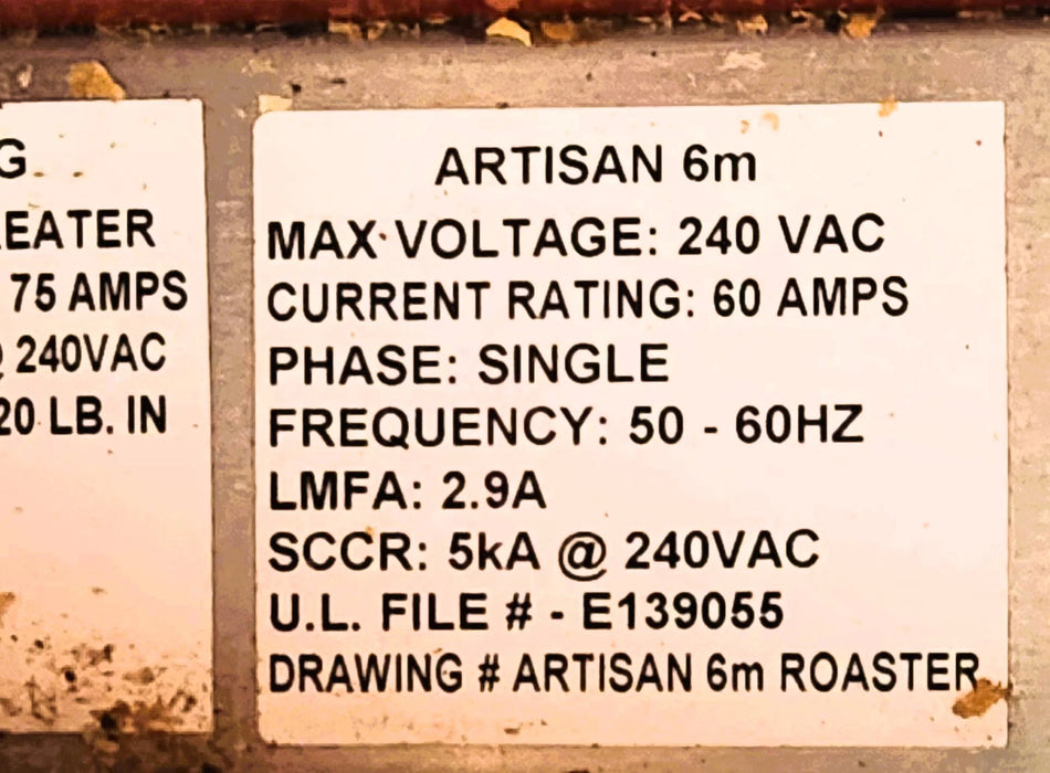 2.5 Kg Artisan 6M Coffee Roaster - 2016 - Good Condition (Crating Included) - Lightly Used