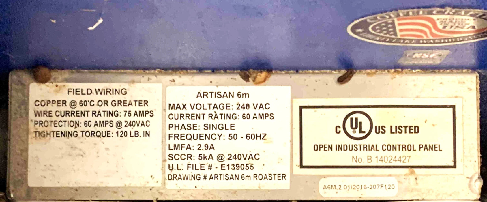 2.5 Kg Coffee Crafters Artisan 6M Fluid Bed Roaster - 2017 - Very Good Condition - Used