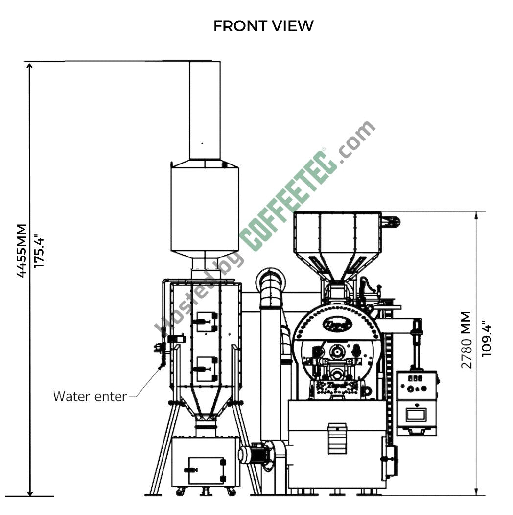 30 Kg Toper TKM-SX30 Coffee Roaster 2004 Engineering Drawing Front View