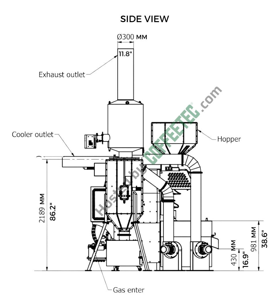 30 Kg Toper TKM-SX30 Coffee Roaster 2004 Engineering Drawing Side View