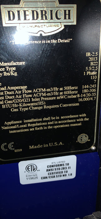 2.5k Diedrich IR-2.5 Roaster - 2013 Model - With Afterburner - Excellent Condition - Used