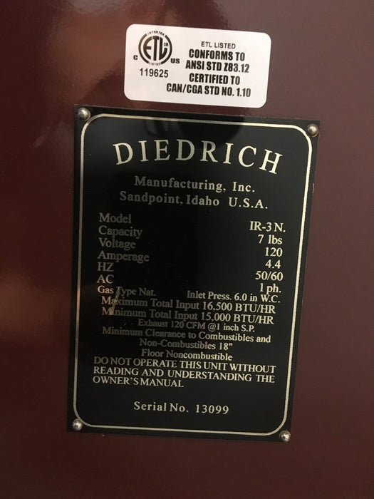 3 kilo Diedrich IR-3 Roaster with Afterburner - Good Condition - Used