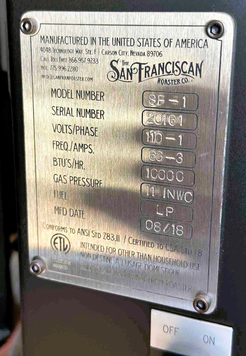 1 lb - San Franciscan SF-1 - 2018 - Excellent Condition - Used