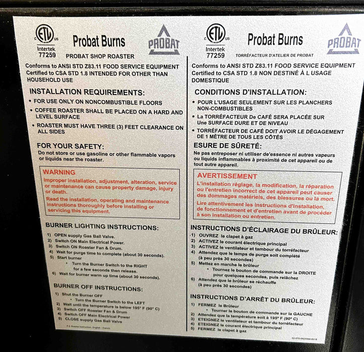 12 kg - Probat P12-3 Roaster - 20 - Never Used