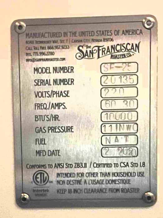 12 kg / 25 lbs - San Franciscan SF-25 - 2020 - Barely Used