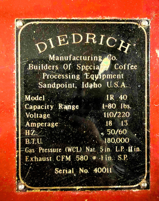 40 kg - Diedrich IR-40 Coffee Roaster - 1995 - Good Condition - Used