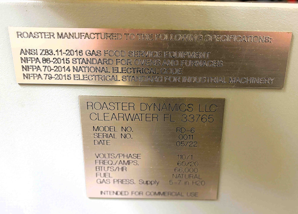 6kg - Roaster Dynamics RD-6 - 2020 Model - Excellent Condition - Used