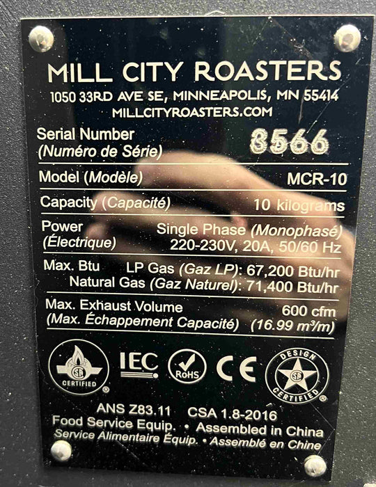10 kg - Mill City Roaster MCR-10 - 2021 - Excellent Condition - Used (Crating Included)