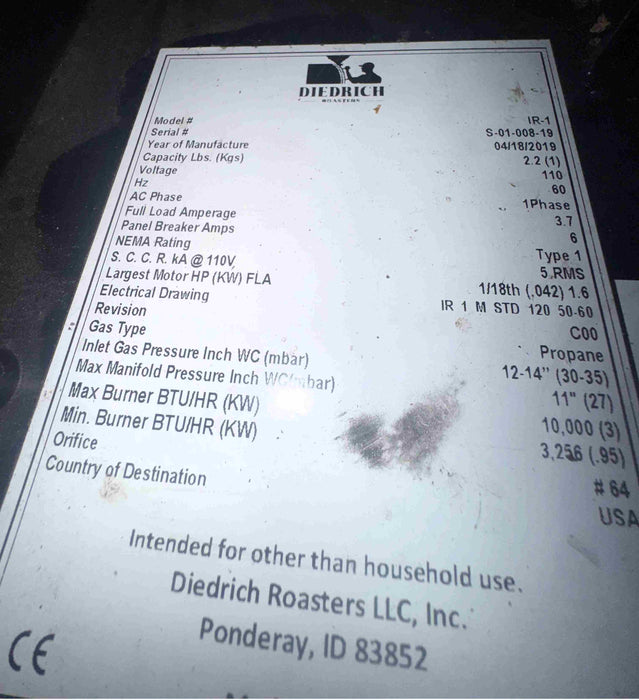 1 kg Diedrich IR-1 - 2019 - Excellent Condition - Used