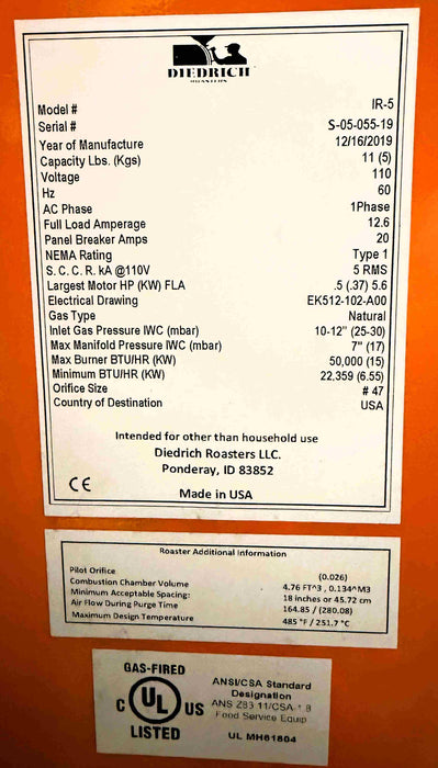 5 kg - Diedrich IR-5 - 2019 Model - Excellent Condition - Used