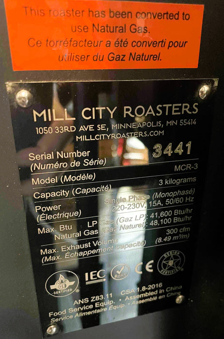 3 Kg - Mill City Roasters MCR-3 - 2021 Model - Excellent Condition - Used