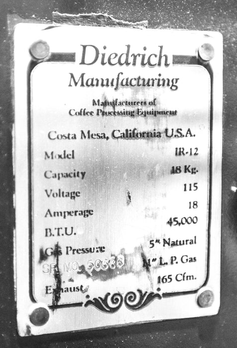 12 kg - Diedrich IR-12 Roaster - 1985 Model - Good Condition - Used