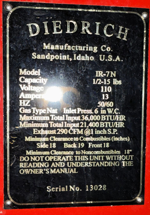 7 kg - Diedrich IR-7N - 2002 Model - Very Good Condition - Used