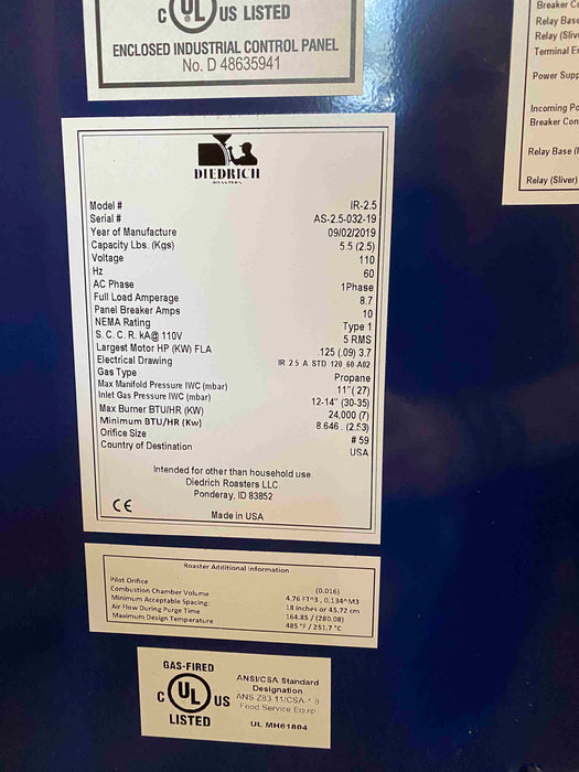 2.5 kg - Diedrich Roaster IR-2.5 - 2019 - Excellent Condition - Fully Automated - Used