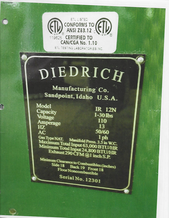 12 kilo Diedrich IR-12 - 1998 Model - Used