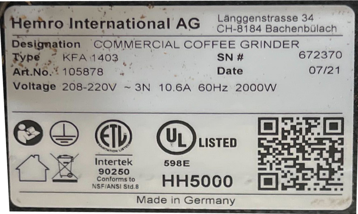 Ditting KFA 1403 Grinder Used — CoffeeTec