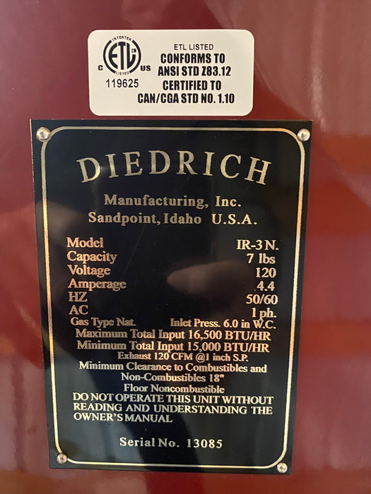 3 kilo Diedrich IR-3 Roaster - Good Condition - with A/B - Used