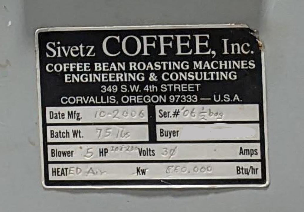 35 kilo: Sivetz 1/2 Bag Roaster System - Excellent Condition - Used